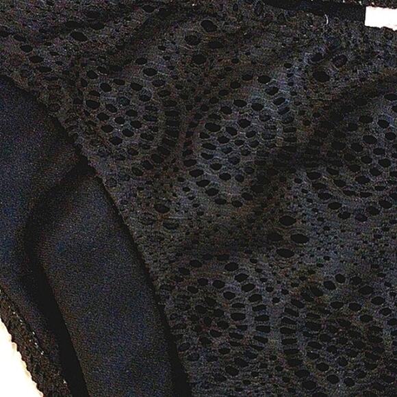 Crochet Eyelet Lace Bikini Sz L BLACK Triangle Bathing Suit Spaghetti Straps NEW - Picture 9 of 12
